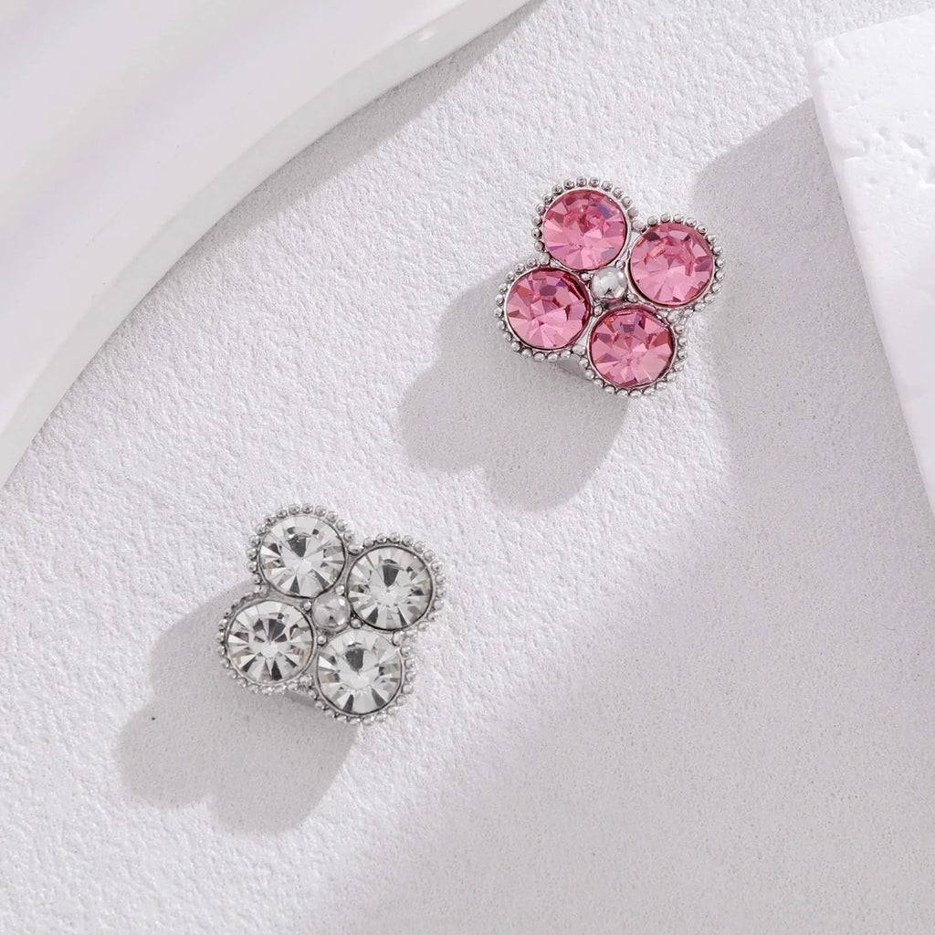 Elegant Pink Rhinestone Four Leaf Clover Magnetic Brooch, Alloy Lapel Pin Corsage For Suit Accessory Gift