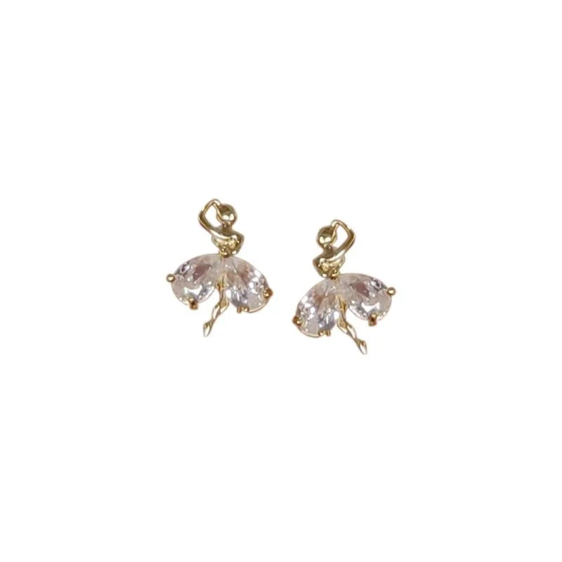 Silver Plated Copper Ballet Girl Geometric Stud Earrings Korean Japanese Minimalist Jewelry