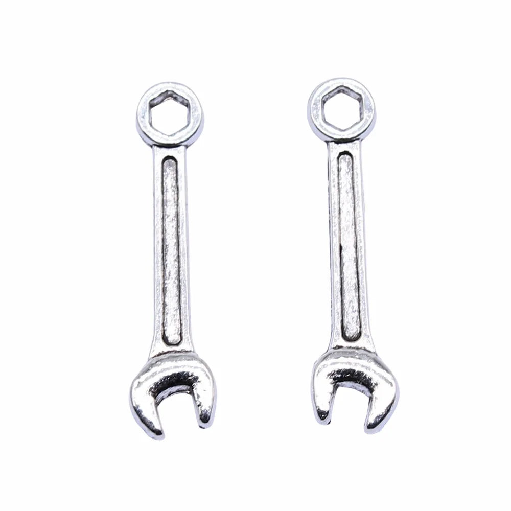 24x6mm 0.65g Antique Silver Zinc Alloy Wrench Charm Pendant for Tool Theme Bracelet Jewelry