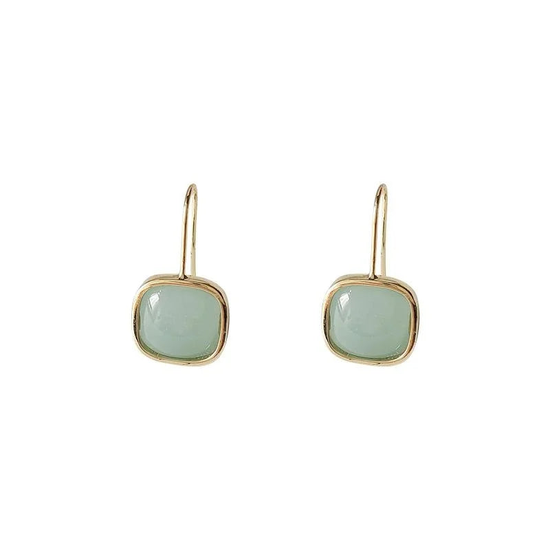 14K Gold Plated Copper Square Drop Earrings Minimalist Korean Sweet Geometric Style