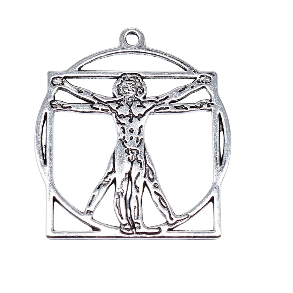 34x30mm 3.5g Antique Silver Zinc Alloy Vitruvian Man Charm Pendant for DIY Necklace Jewelry Making