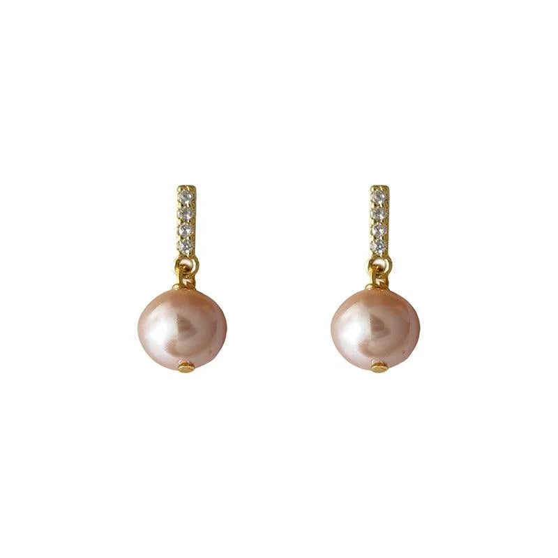 Mini Freshwater Pearl Zircon Geometric Stud Earrings With 14K Plated