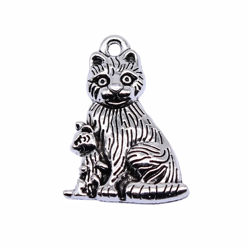 21x15mm 2.2g Antique Silver Zinc Alloy Cat Charm Pendant for DIY Necklace Bracelet Jewelry Making