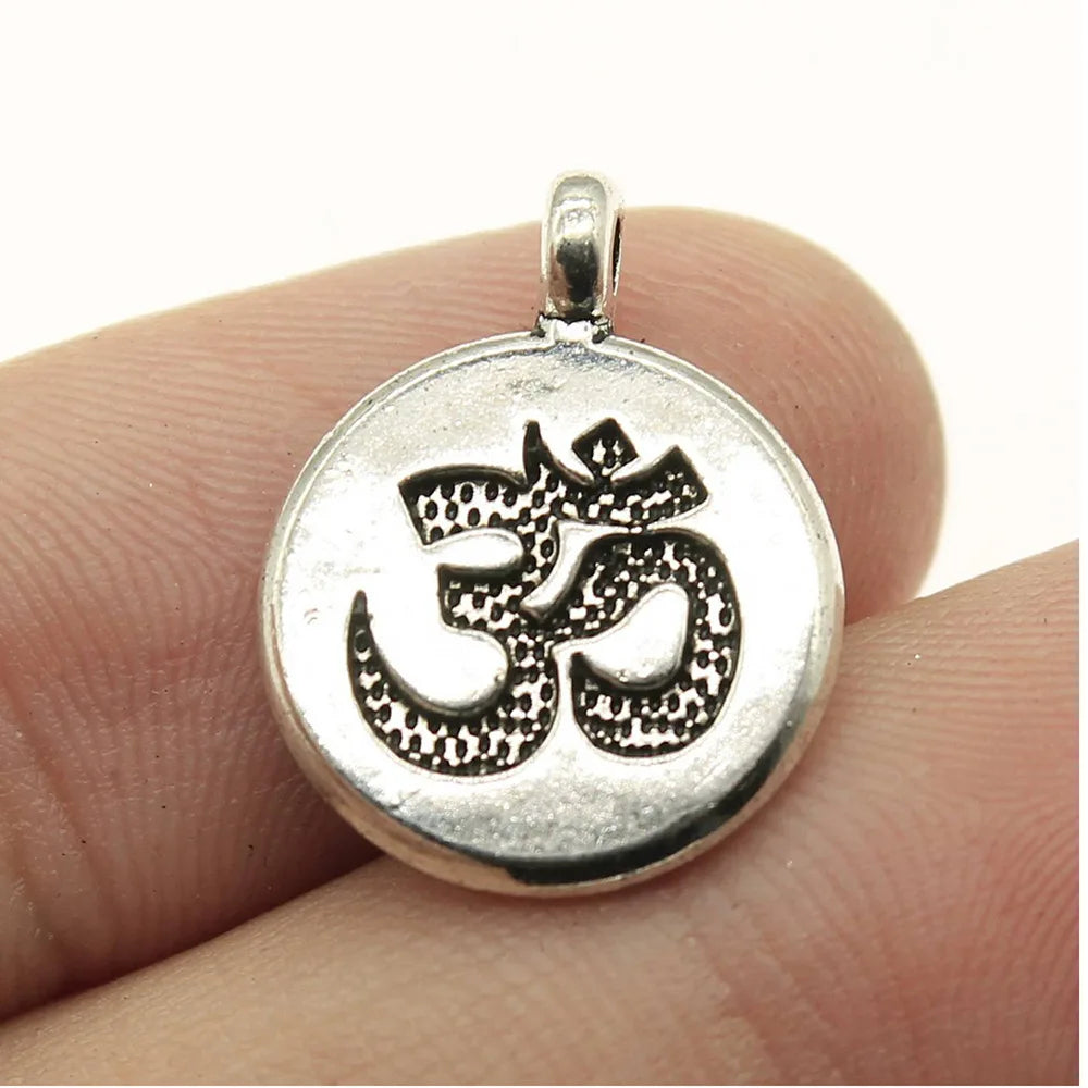 19x15mm 1.8g Multicolor zinc alloy Round OM Symbol Double Sided charm pendant for DIY bracelet necklace making