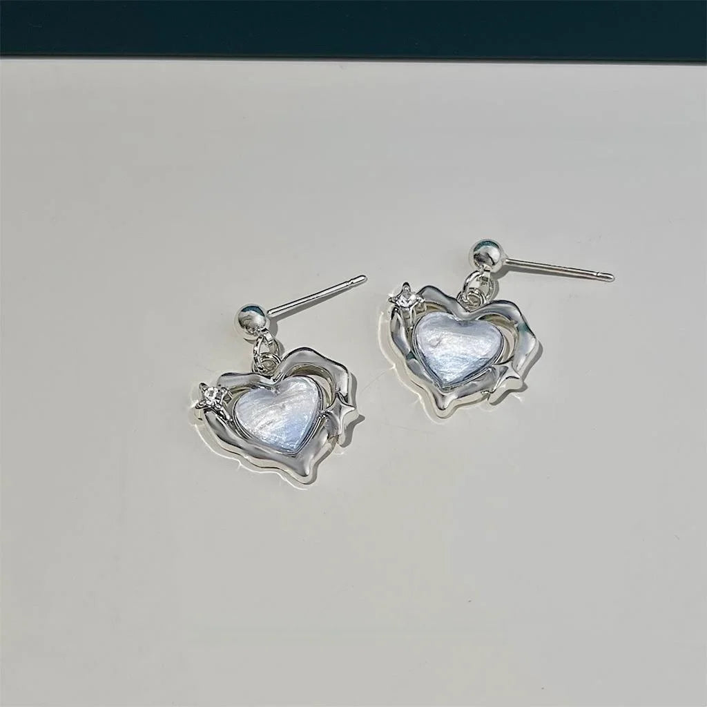 Sweet Cool Gradient Liquid Heart Drop Earrings Zinc Alloy Handmade Eight Point Star Jewelry