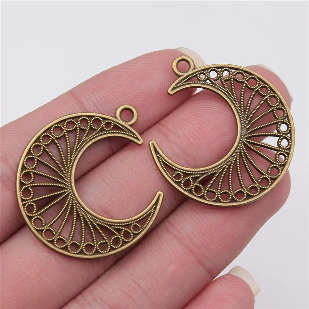 30x34mm 2.2g Multicolor Zinc Alloy Hollow Moon Earring Charms for DIY Earrings Jewelry Making
