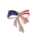Elegant American Flag Bow Enamel Rhinestone Alloy Brooch For Women Lapel Pin Corsage Suit Accessory Gift
