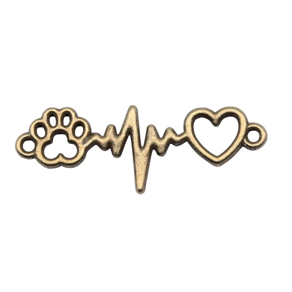12x34mm 1.4g Multicolor Zinc Alloy Heart Paw ECG Dog Connector Charm for DIY Bracelet Jewelry Making