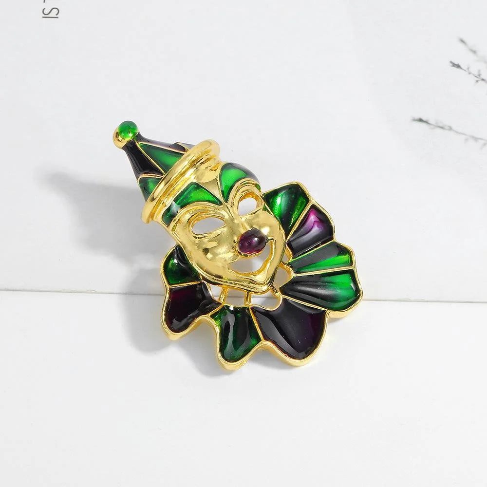 Vintage Enamel Alloy Carnival Mask Brooch, Creative Clown Face Lapel Pin For Suit Accessory Gift