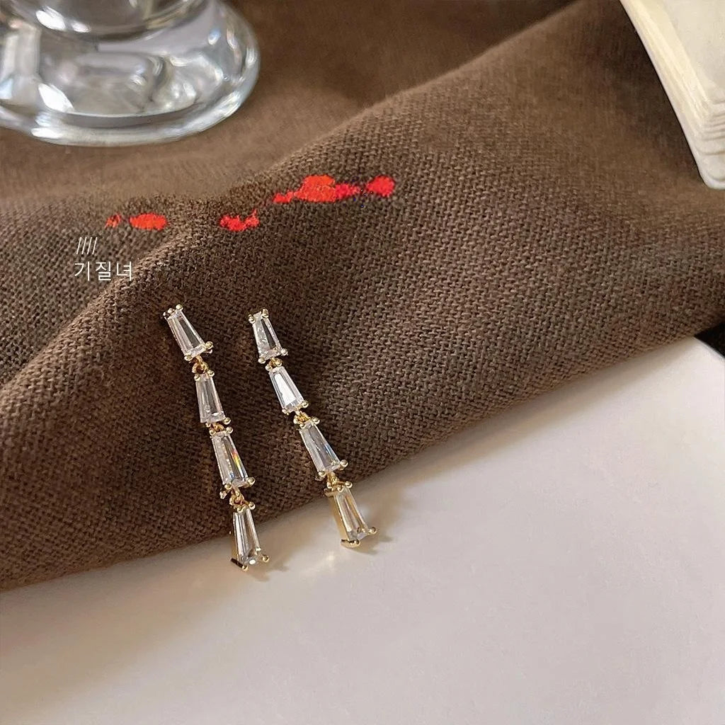 14K Plated Copper Micro Pave Zircon Geometric Stud Earrings For Women