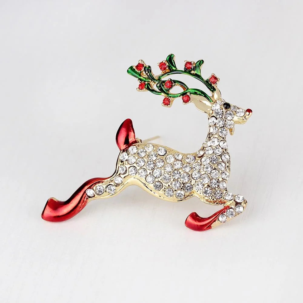 Luxury Christmas Reindeer Rhinestone Enamel Alloy Brooch, Elegant Deer Lapel Pin Corsage Suit Accessory Gift