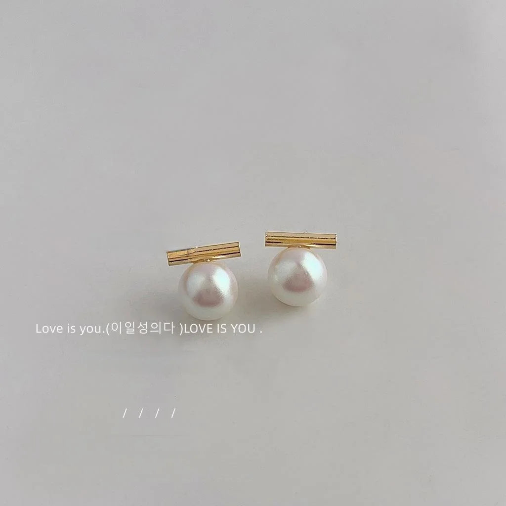 Premium Round Glass Pearl Stud Earrings 14K Plated Minimalist Elegant Ear Jewelry