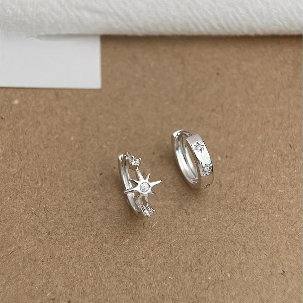 Sweet Cool Asymmetric Hexagram Star Sun Round Zircon Eco Copper Drop Earrings For Women