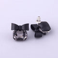 Black Bow Square Crystal Alloy Stud & Clip On No Piercing Elegant Minimalist Fashion Earrings
