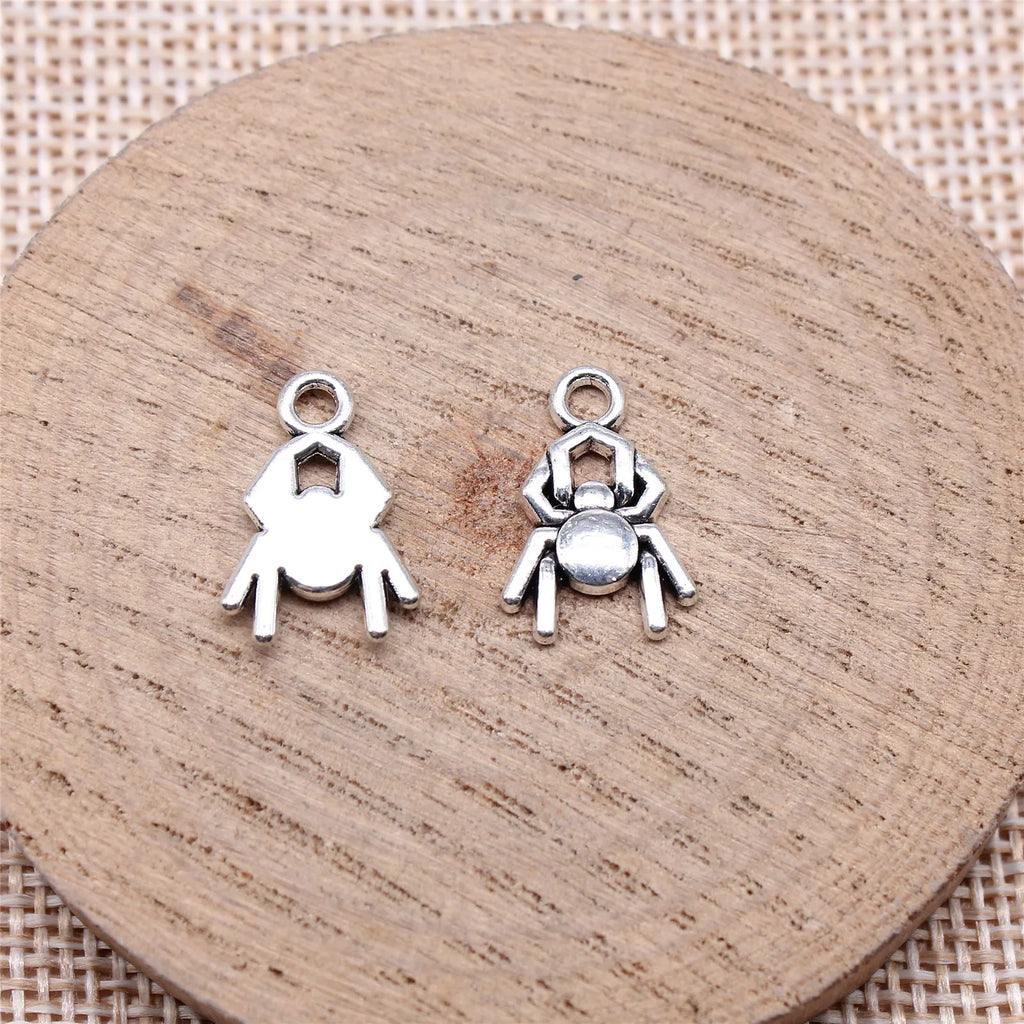 16x11mm 0.82g Antique Silver Zinc Alloy Cute Spider Charm Pendant for DIY Halloween Jewelry Making