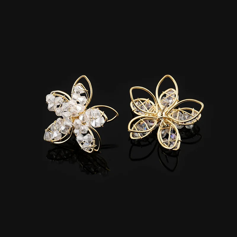 Elegant Daisy Flower Crystal Alloy Wire Stud & Clip On No Piercing French Forest Style Earrings