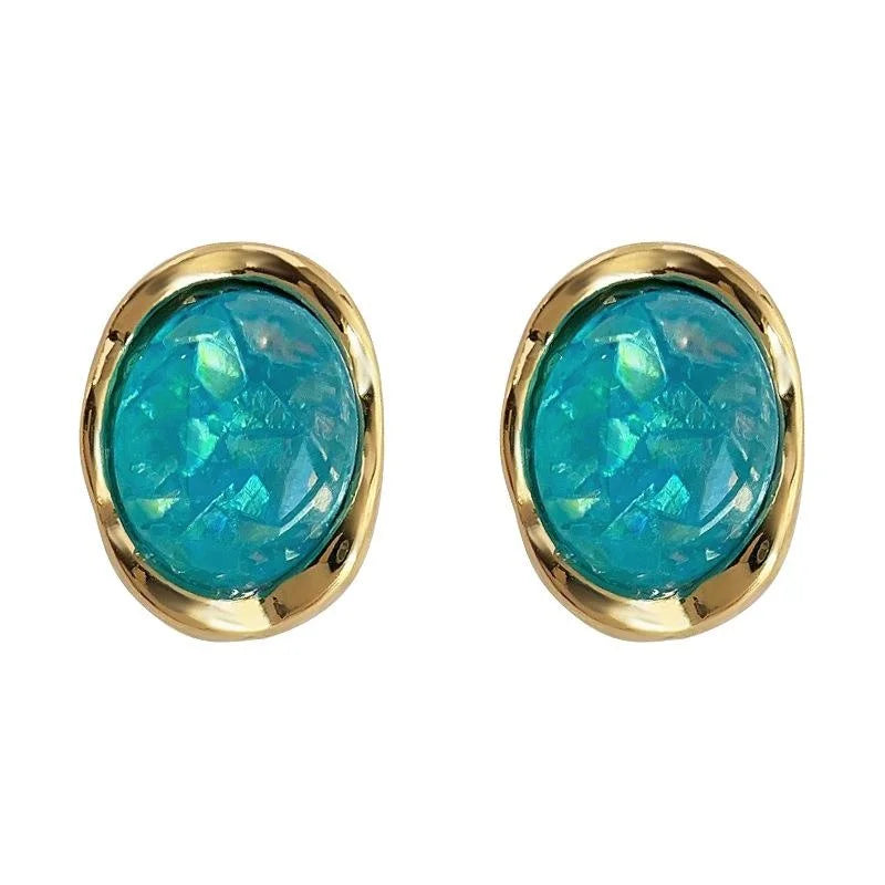 14K Gold Plated Copper Oval Geometric Stud Earrings Elegant Light Luxury Office Jewelry