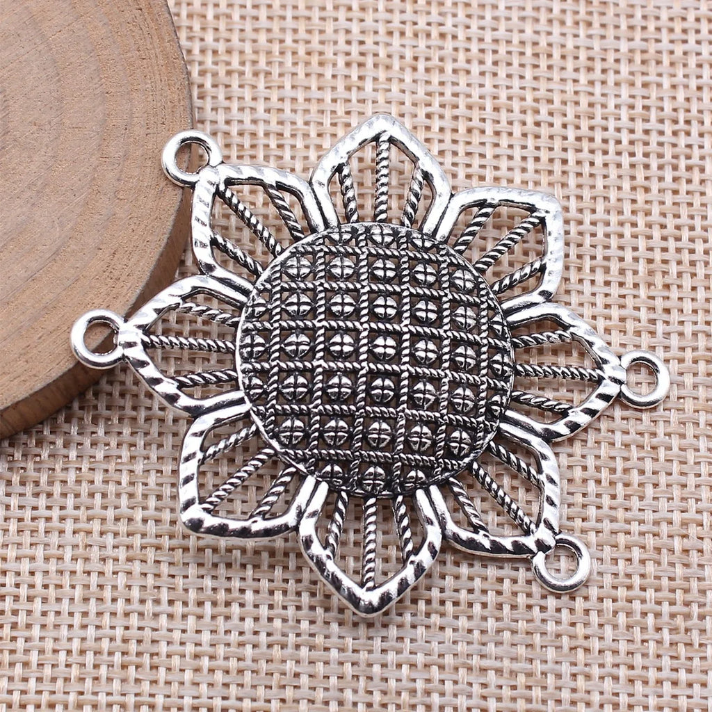 53x46mm 7.3g Antique Silver Zinc Alloy Four Hole Body Chain Connector Charm for Body Waist Chain