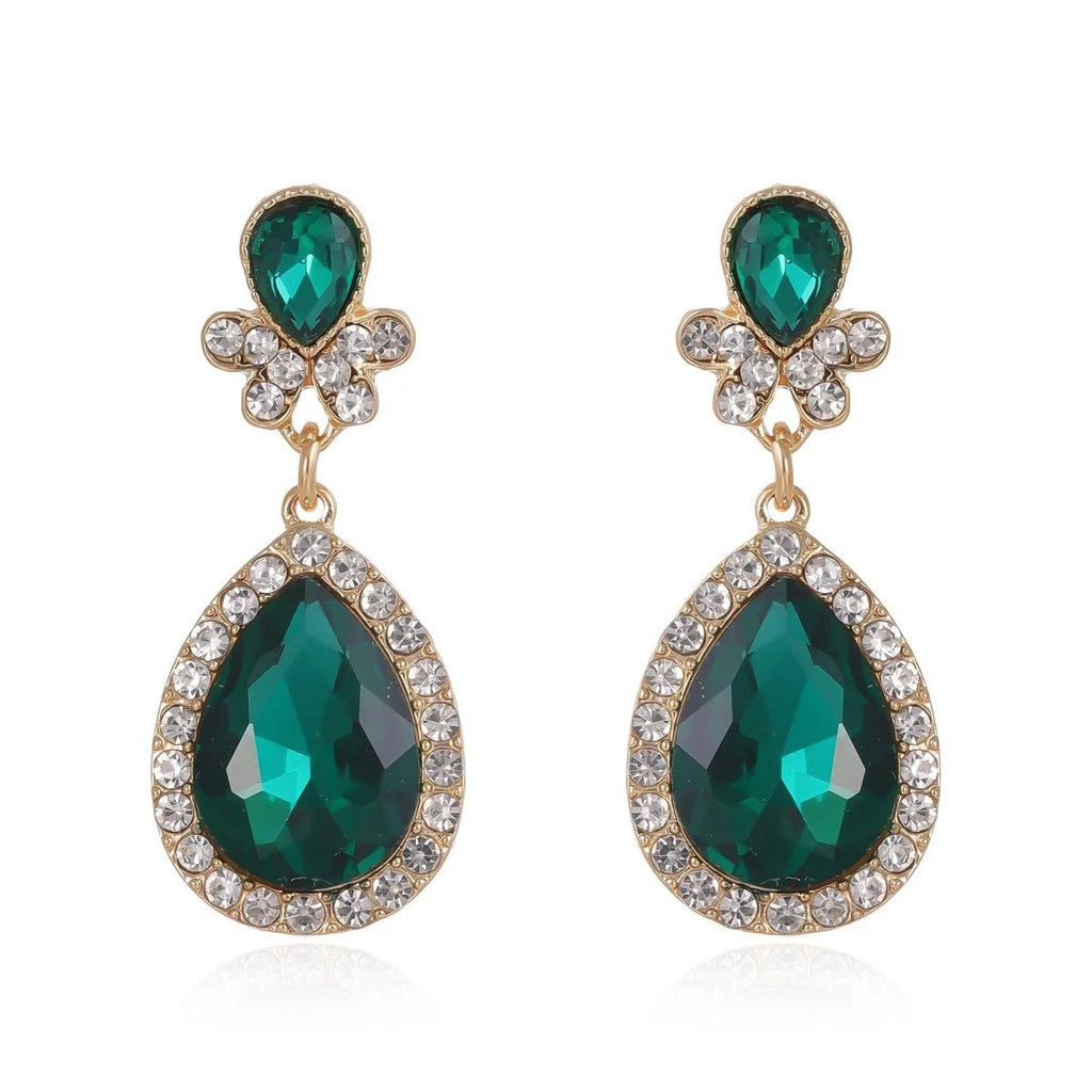 Luxury Emerald Green Crystal Rhinestone Teardrop Earrings For Women Wedding Banquet Party Gift