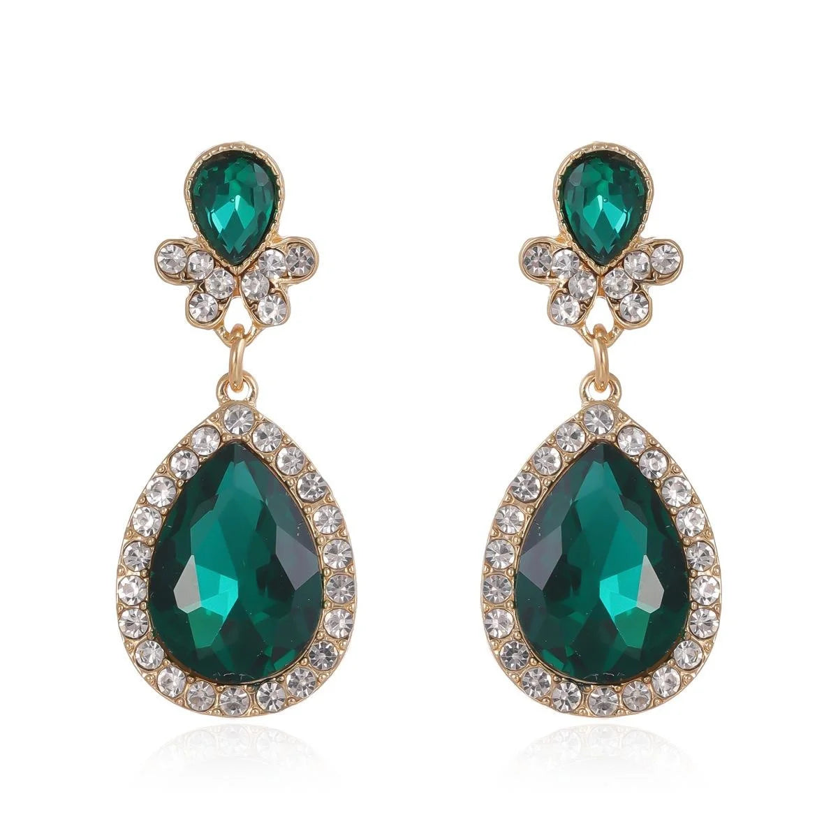 Luxury Emerald Green Crystal Rhinestone Teardrop Earrings For Women Wedding Banquet Party Gift