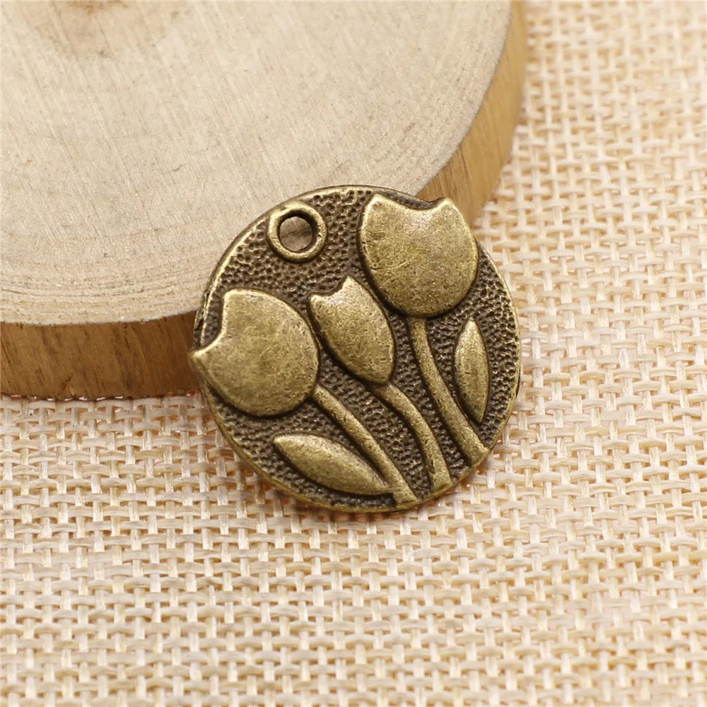 25x25mm 2.7g Multicolor Zinc Alloy Tulip Flower Charm Pendant for DIY Necklace Bracelet Making