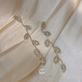 14K Gold Plated Zircon Leaf Tassel Drop Earrings Light Luxury Jewelry