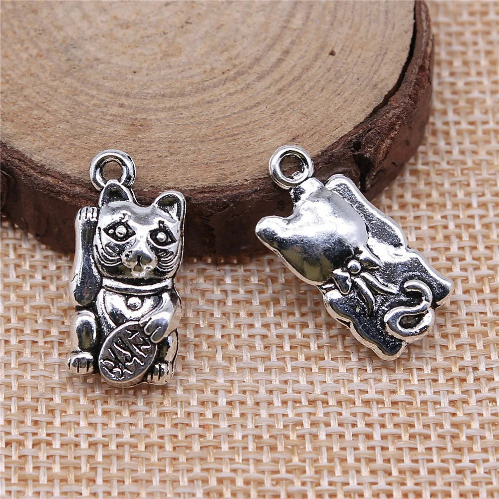 23x11mm 3.2g Multicolor Zinc Alloy Lucky Cat Charm Pendant for DIY Necklace Bracelet Jewelry Making