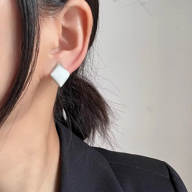 Elegant Brushed Alloy Square Diamond Shape Stud & Clip On No Piercing Minimalist Women's Earrings