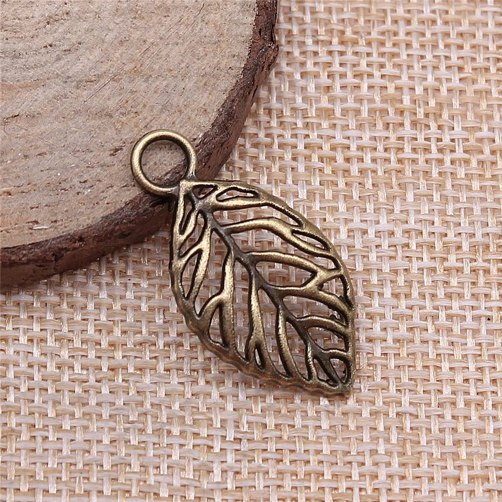 32x16mm 1.1g Antique Bronze Zinc Alloy Leaf Charm Pendant for DIY Necklace and Bracelet Making