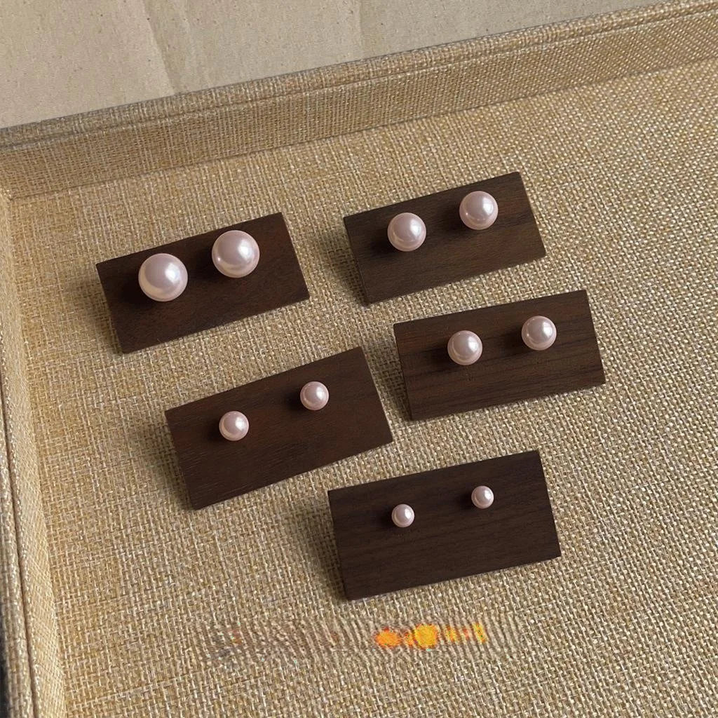 Minimalist Round Glass Pearl Stud Earrings With Silver Plated Pins Light Luxury Jewelry
