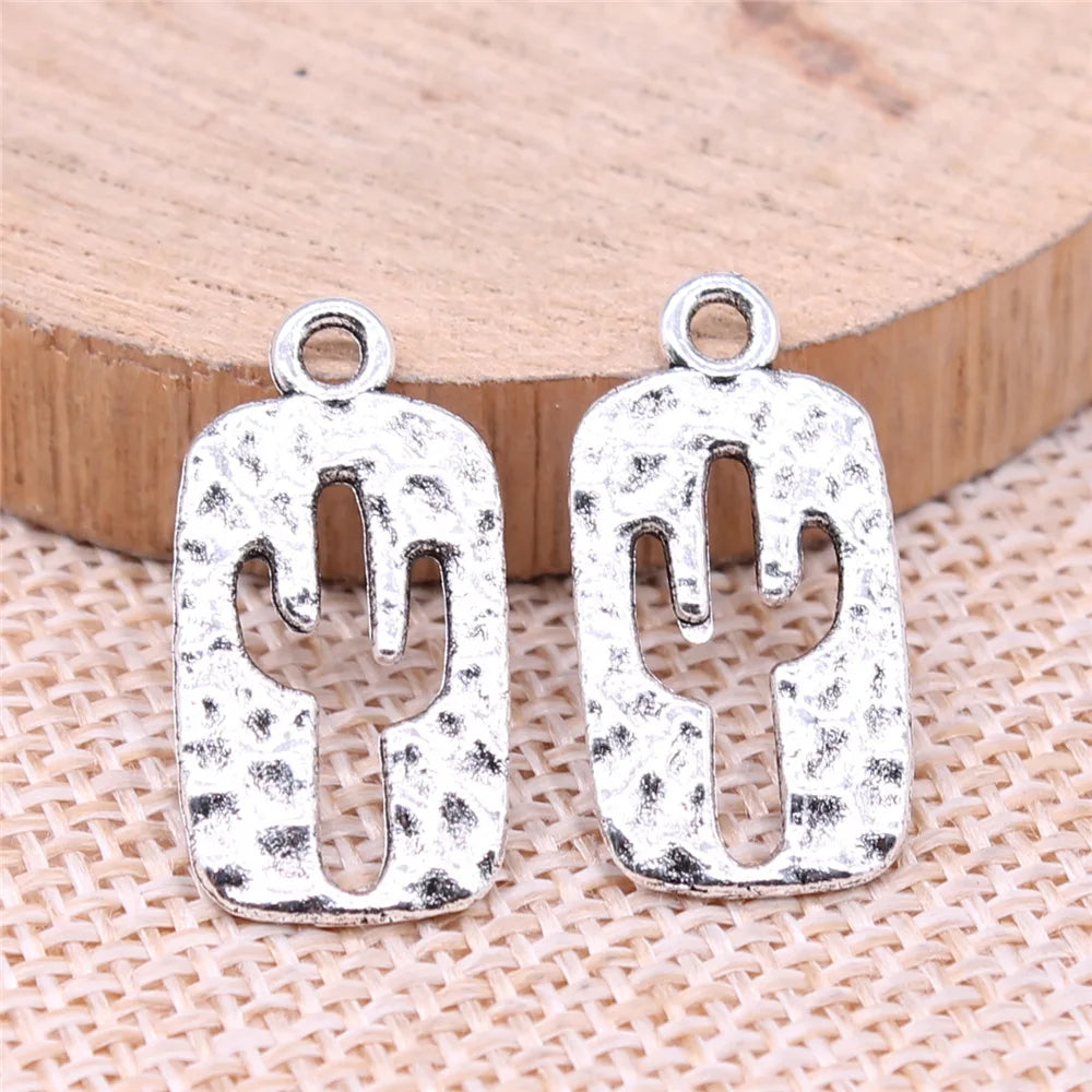 24x12mm 1.24g Multicolor Zinc Alloy Cactus Charm Pendant for Bracelet Necklace DIY Jewelry Making