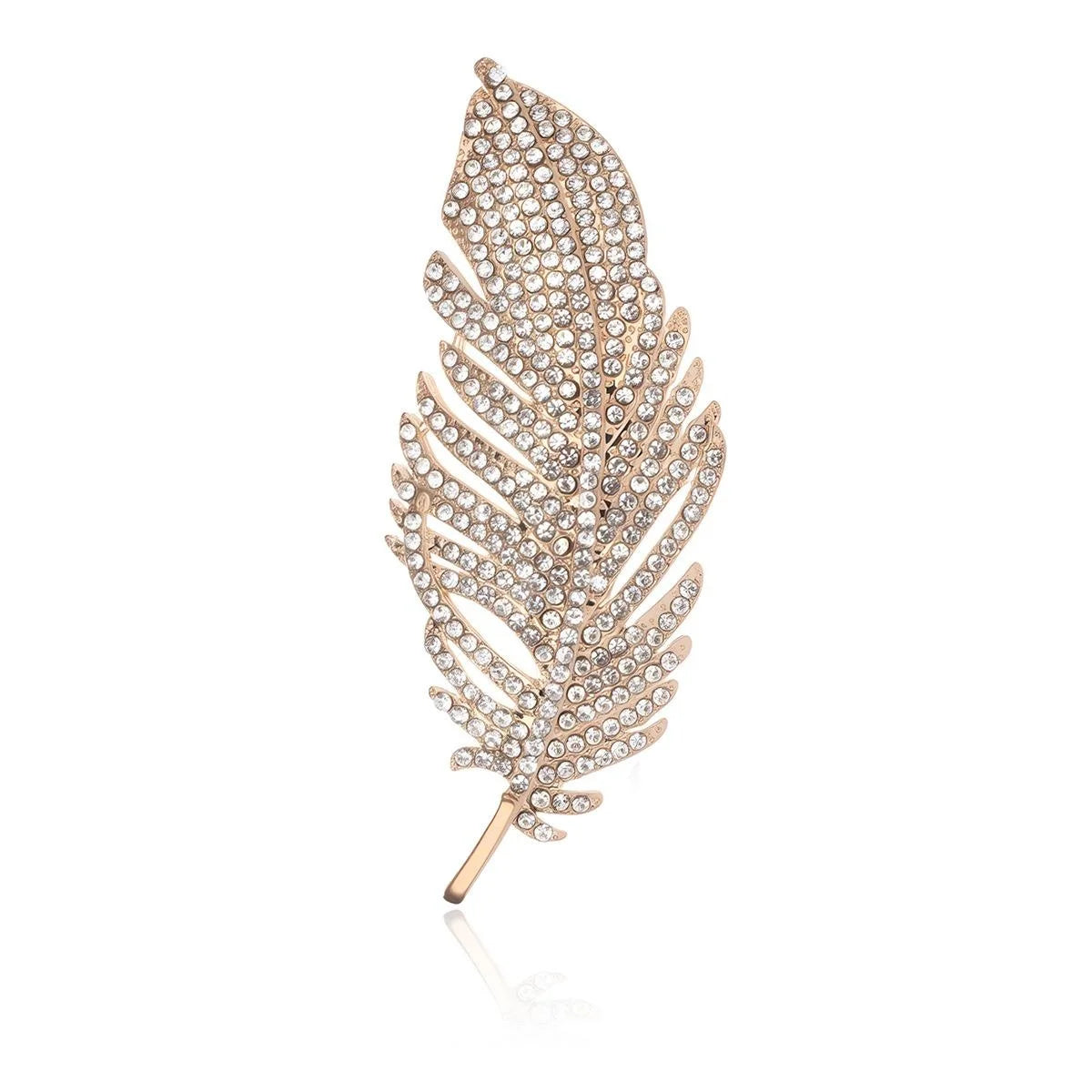 Elegant Full Rhinestone Feather Leaf Brooch Silver Alloy Lapel Pin Corsage For Women's Suit Accessory Gift