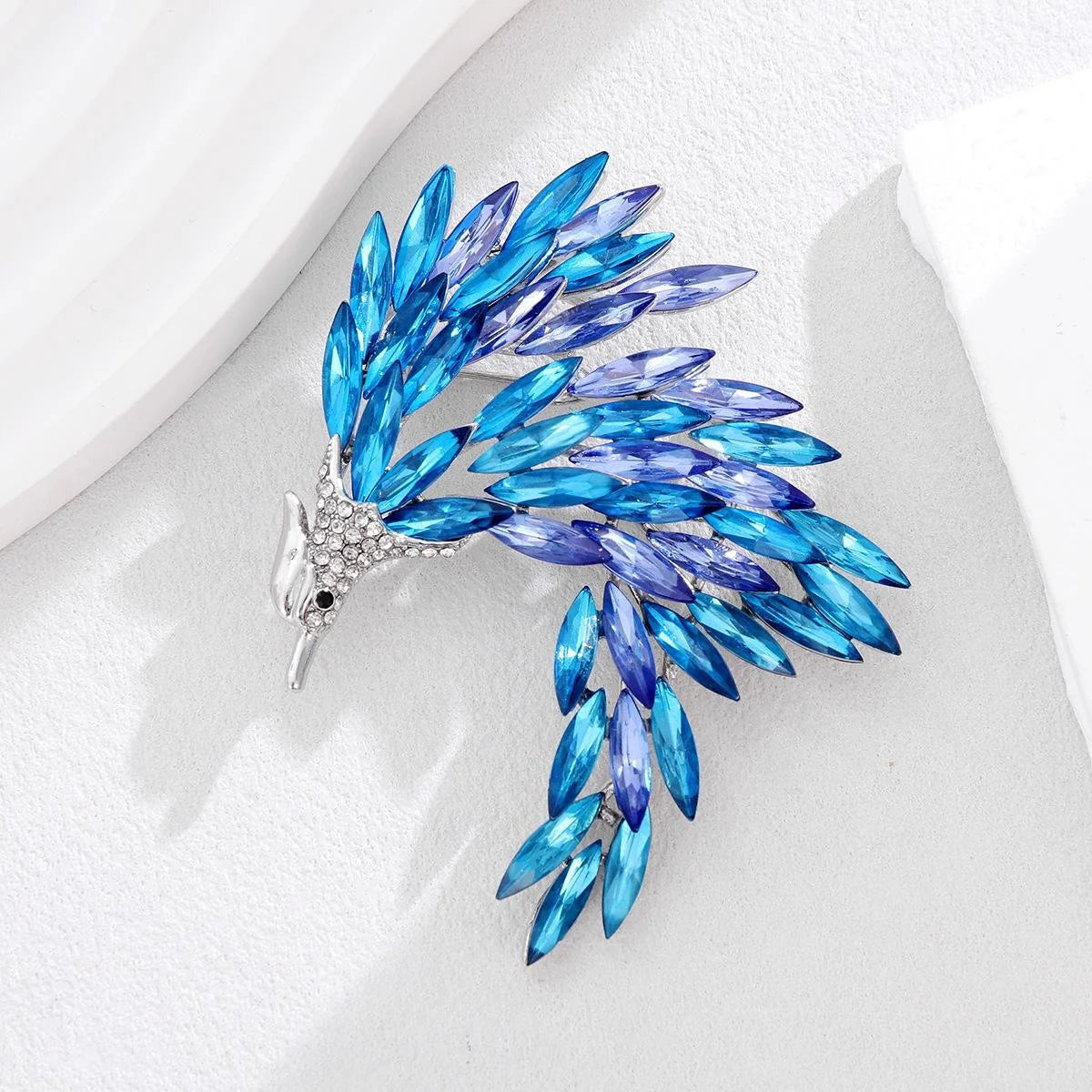 Luxury Blue Crystal Phoenix Rhinestone Brooch Elegant Firebird Lapel Pin Corsage Suit Accessory Gift