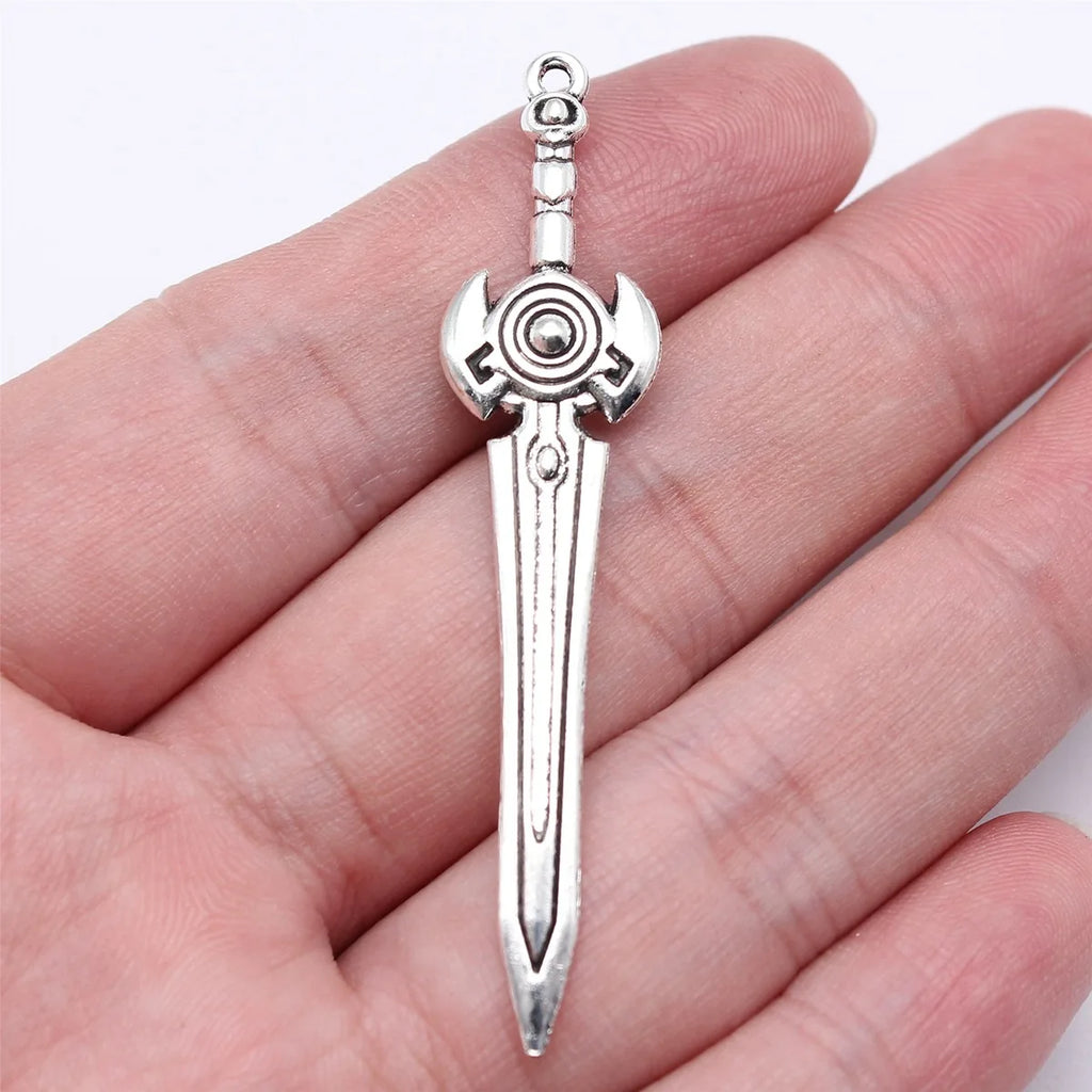 59mm 2.7g Antique Silver Tone Zinc Alloy Blade Spear Sword Halberd Charm Pendant for Cosplay DIY