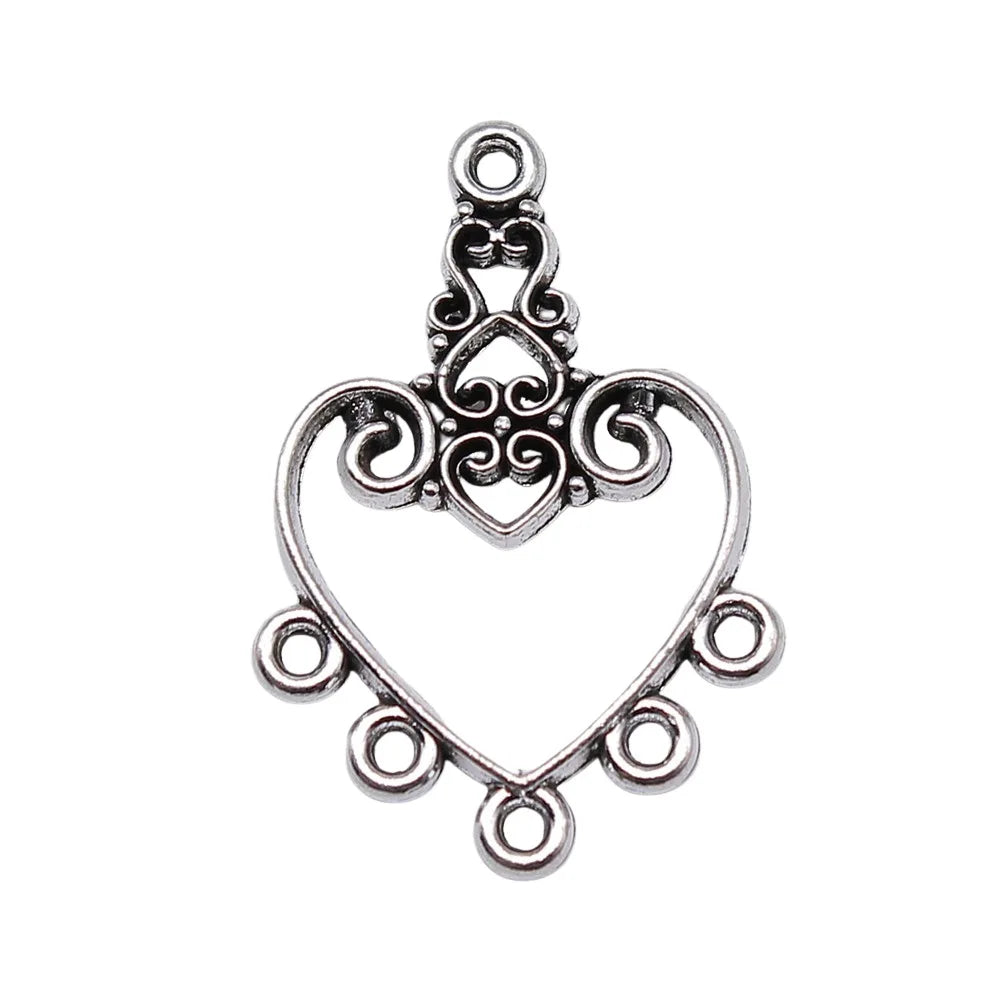 30x21mm 1.9g Multicolor Zinc Alloy Heart Earring Connector Charms for DIY Earrings Jewelry Making