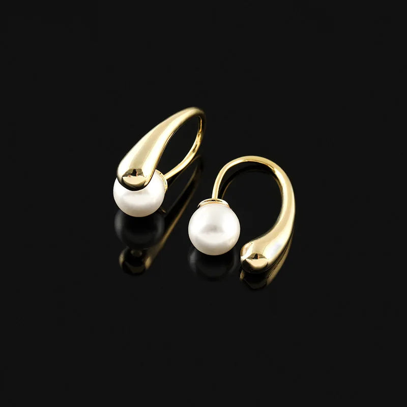 Elegant Gold Alloy Teardrop Hoop Pearl Stud & Clip On No Piercing Spiral Disc Women's Earrings
