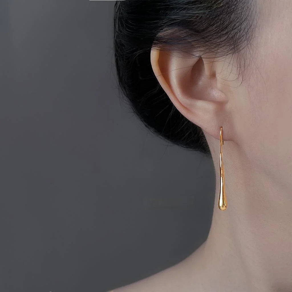 14K Plated Eco Copper Irregular Geometric Long Teardrop Drop Earrings For Women