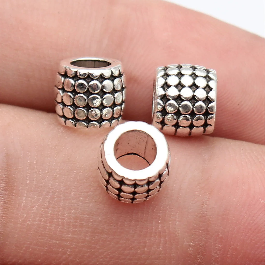 8.5x8.5x7.3mm 1.5g Antique Silver Zinc Alloy Polka Dot Large Hole Spacer Beads for DIY Bracelet Making