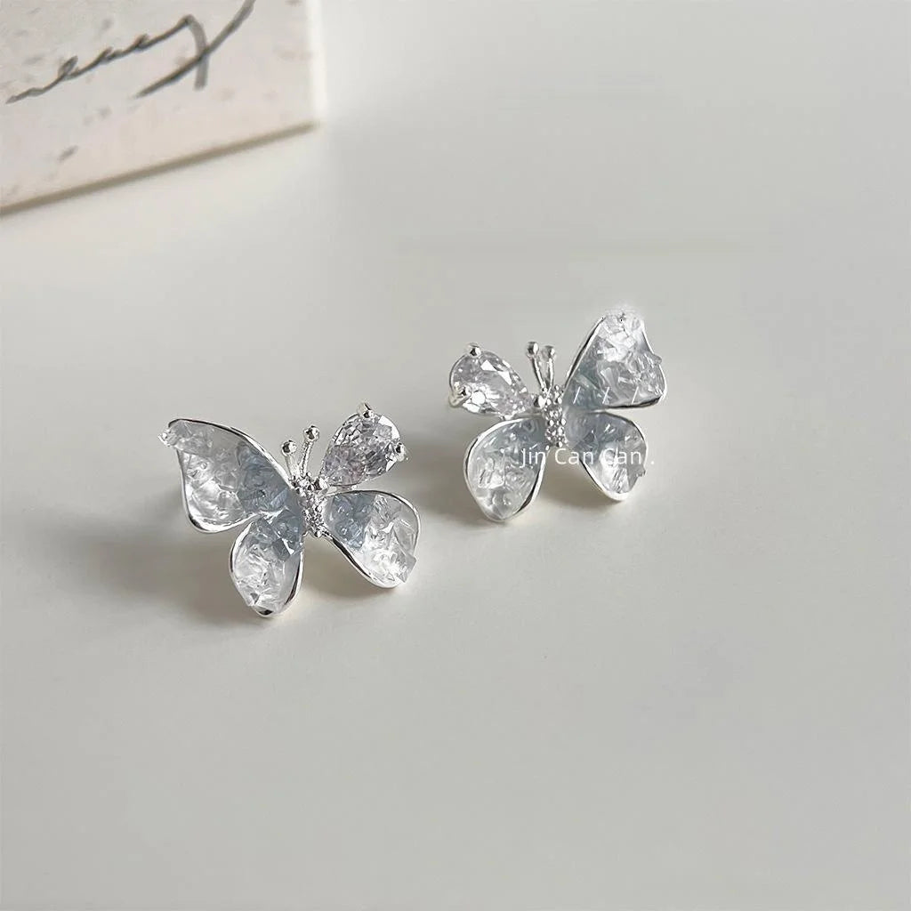 Copper Glass Crystal Gradient Butterfly Drop Earrings Forest Style Zircon Paved Jewelry