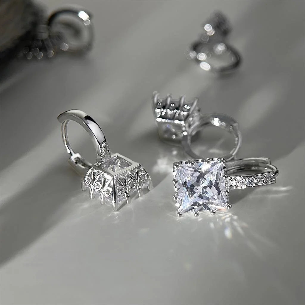 Sparkling Square Geometric Zircon Copper Drop Earrings Minimalist Commuter Fashion Jewelry