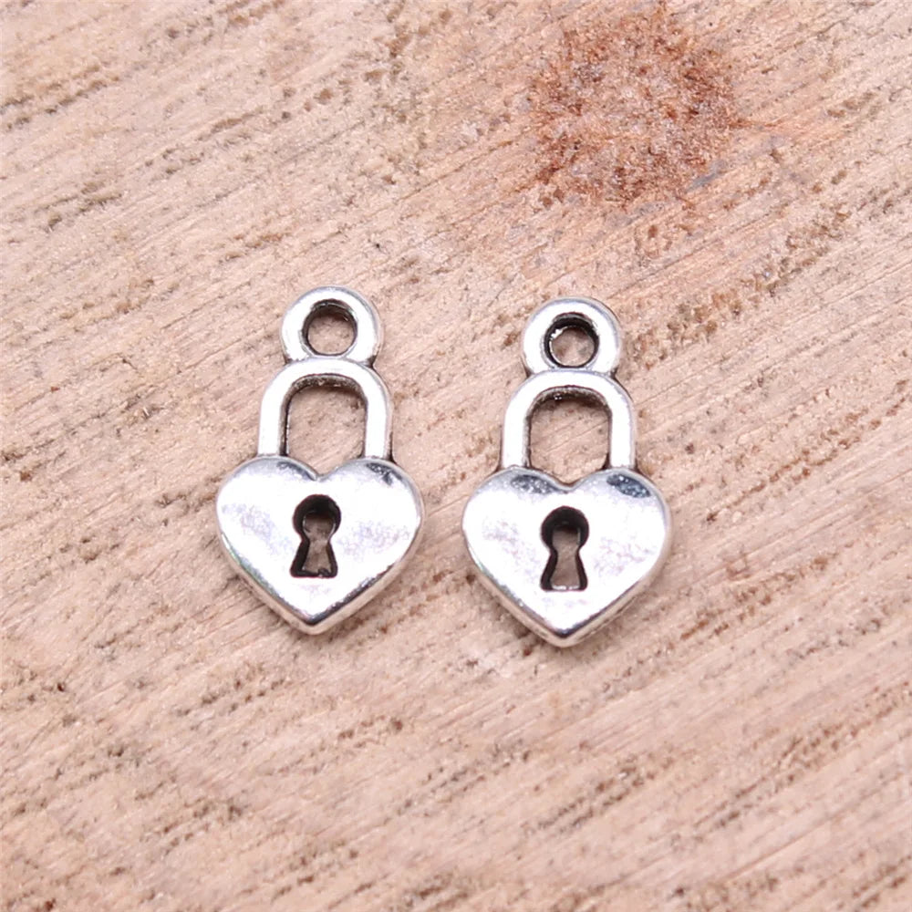11x6mm 0.25g Multicolor Zinc Alloy Heart Lock Charm Pendant for DIY Necklace Bracelet Jewelry Making