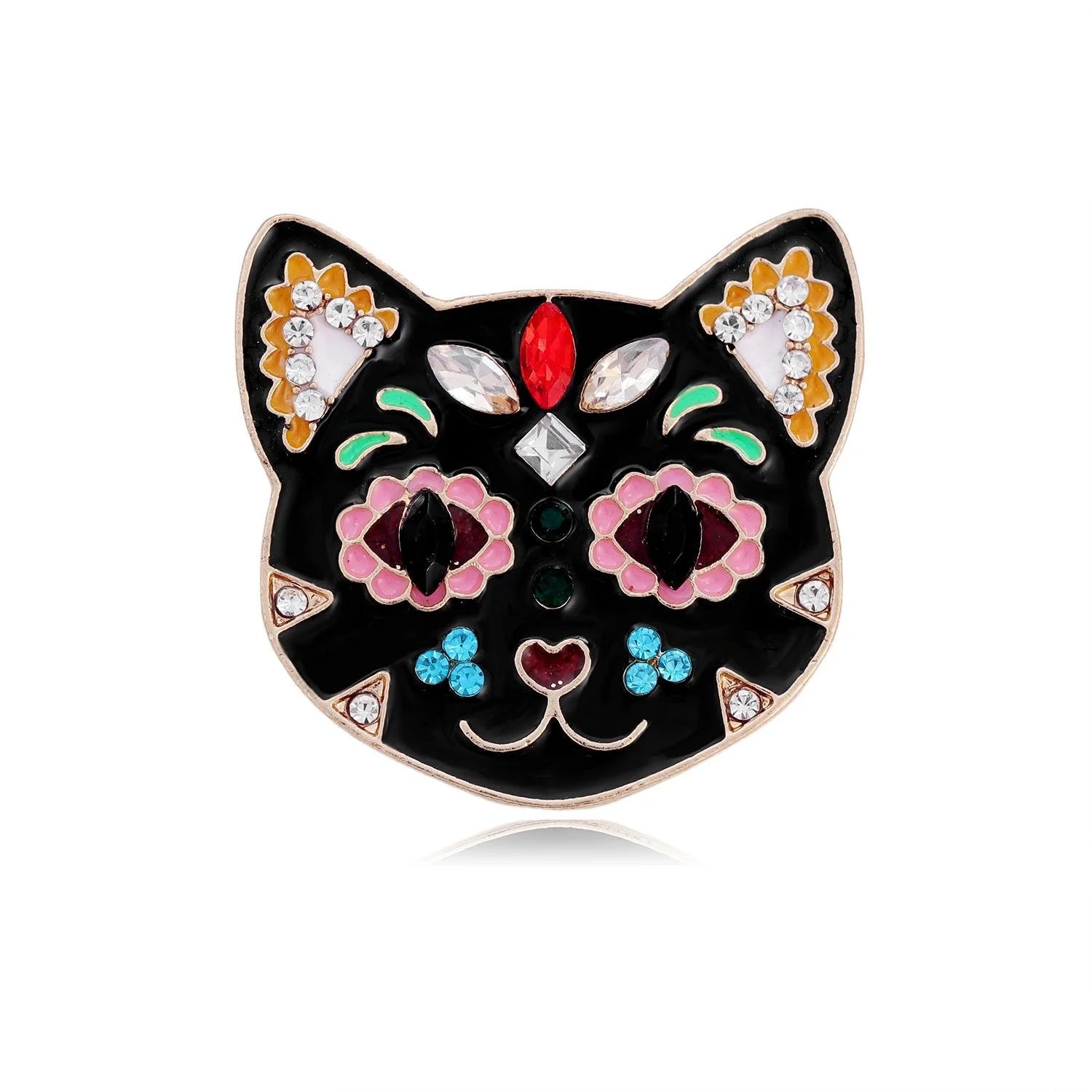 Cute Enamel Rhinestone Alloy Cat Brooch For Women, Korean Style Lapel Pin Corsage Suit Accessory Gift