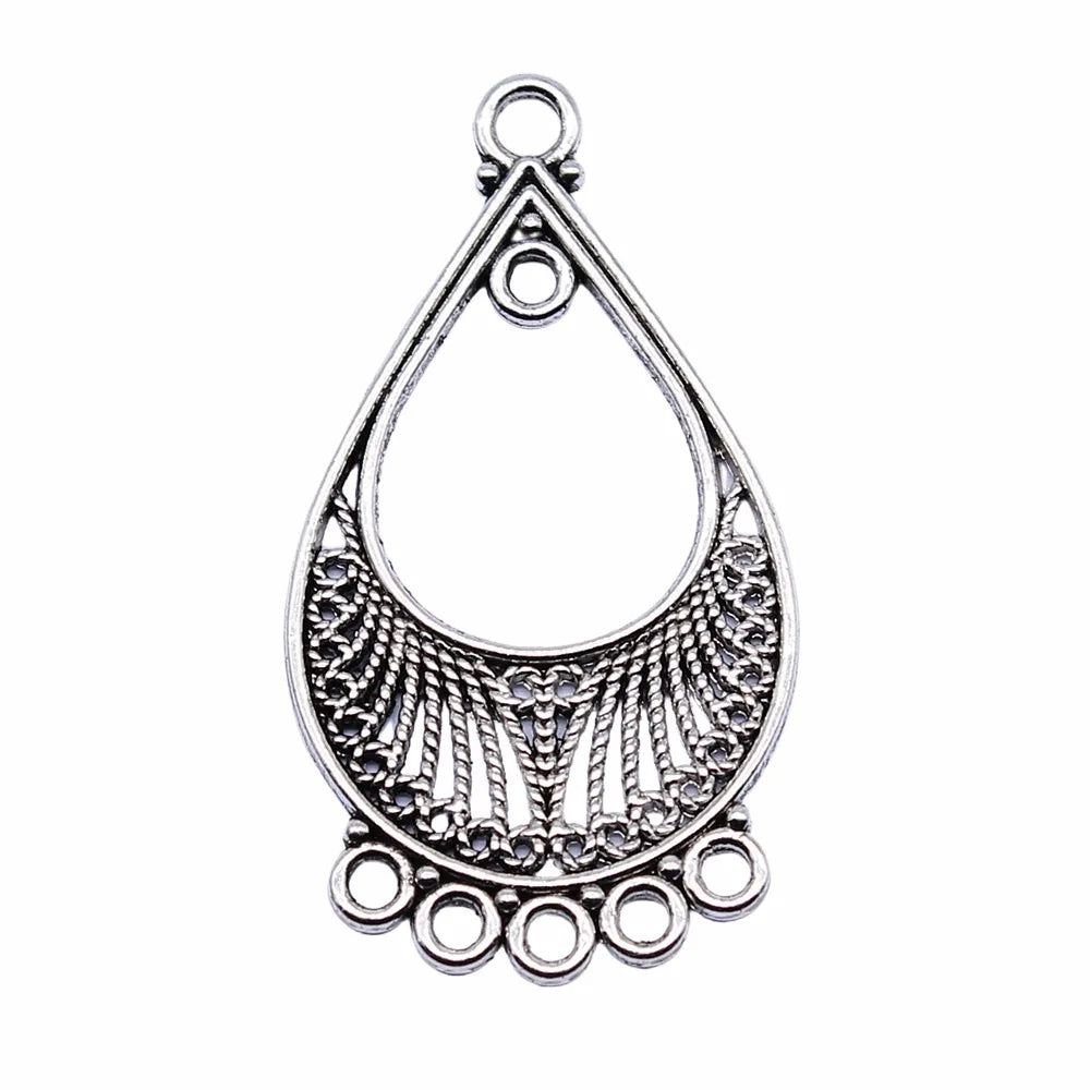 46x25mm 3.6g Antique Silver Zinc Alloy Waterdrop Teardrop Earring Connector Charms for DIY Earring Making