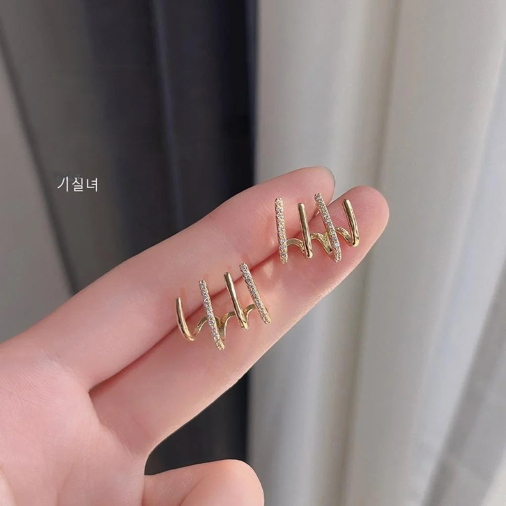 14K Gold Plated Copper Geometric Micro Pave Zircon Stud Earrings For Fashion OL Women