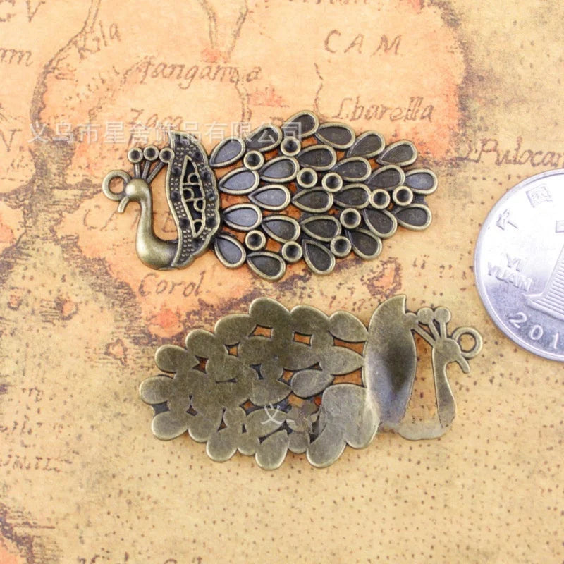 43x22MM Zinc Alloy Peacock Charm Pendant for DIY Necklace Bracelet Jewelry Making
