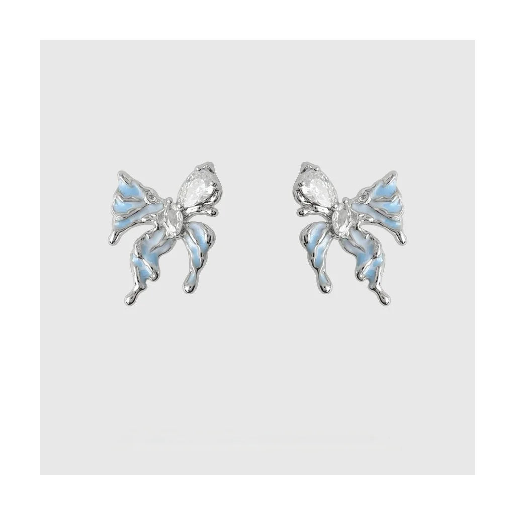 Original Design Copper Zircon Liquid Butterfly Stud Earrings Designer Jewelry