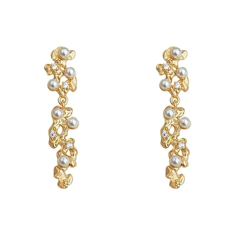 14K Gold Plated Copper Zircon Geometric Liquid Line Drop Earrings Light Luxury Style