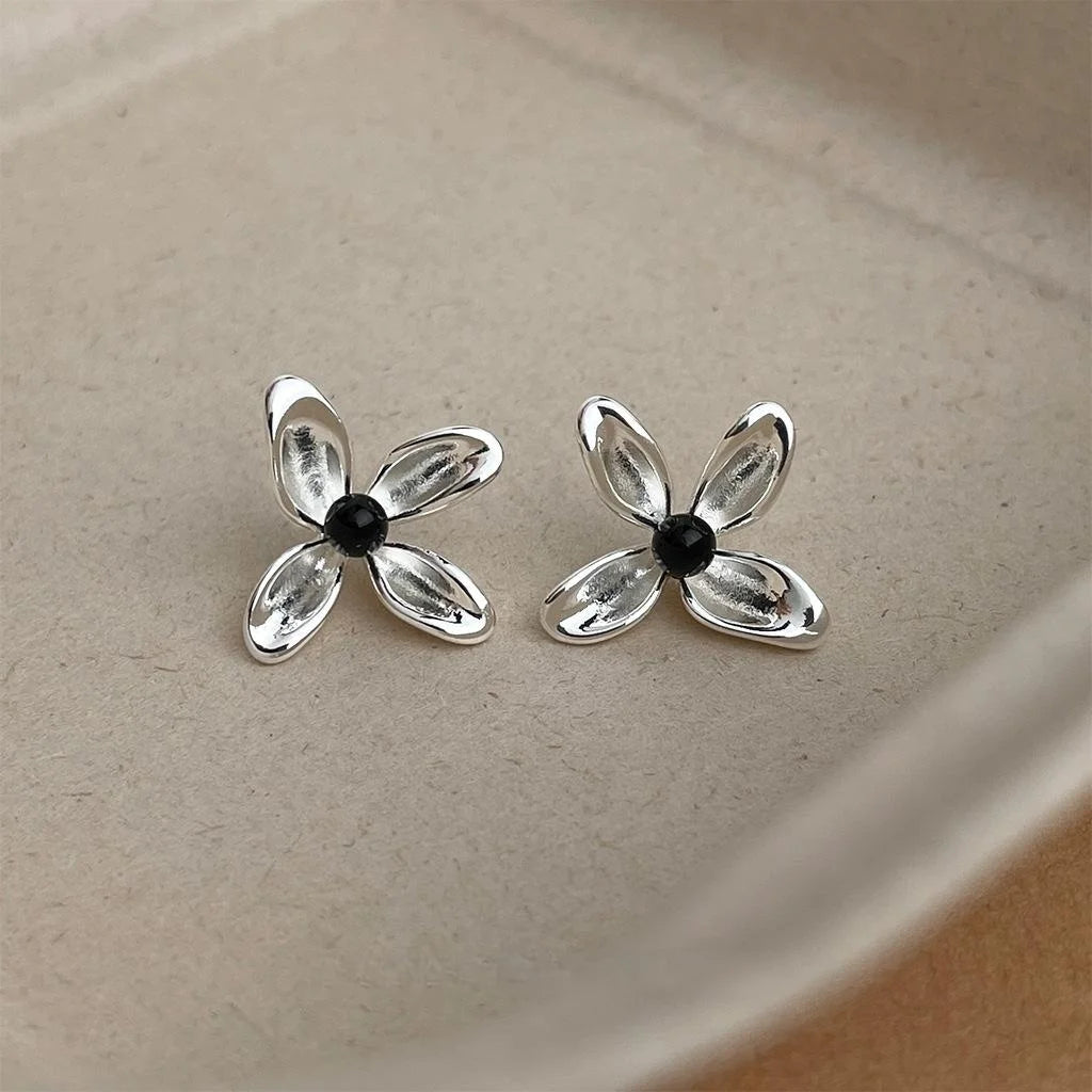 Elegant Designer Resin Copper Flower Stud Earrings With Silver Plated Pins