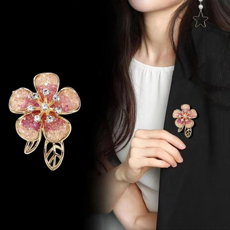 Elegant Blue Gradient Crystal Flower Brooch With Rhinestones, Gold Alloy Lapel Pin Corsage Suit Accessory