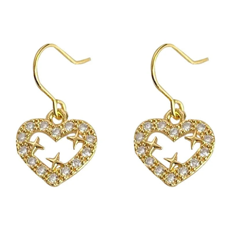 18K Gold Plated Copper Micro Pave Zircon Mini Heart Drop Earrings Light Luxury Jewelry